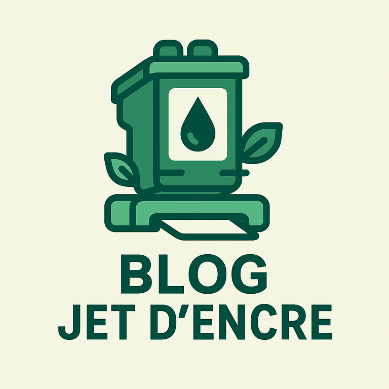 Actualité Jet d'encre Logo représentant un réservoir d'encre avec des feuilles, accompagné du texte "BLOG JET D'ENCRE".